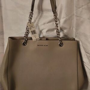 Michael Kors Taupe Tote with Chain Straps